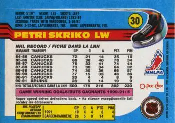 1991-92 O-Pee-Chee NHL # 30 Petri Skriko 1