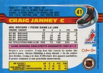 1991-92 O-Pee-Chee NHL # 41 Craig Janney 1
