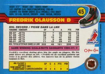 1991-92 O-Pee-Chee NHL # 45 Fredrik Olausson 1