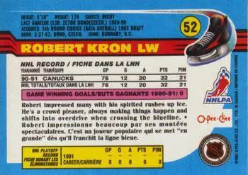 1991-92 O-Pee-Chee NHL # 52 Robert Kron 1