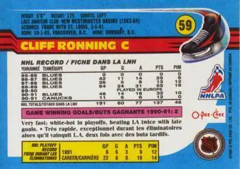 1991-92 O-Pee-Chee NHL # 59 Cliff Ronning 1