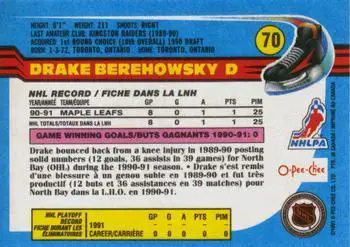 1991-92 O-Pee-Chee NHL # 70 Drake Berehowsky 1