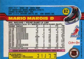 1991-92 O-Pee-Chee NHL # 82 Mario Marois 1