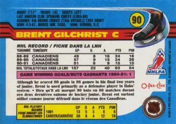 1991-92 O-Pee-Chee NHL # 90 Brent Gilchrist 1