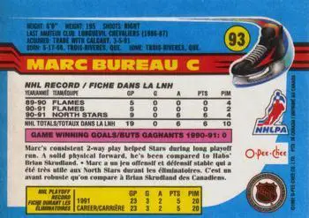 1991-92 O-Pee-Chee NHL # 93 Marc Bureau 1
