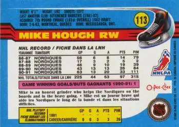 1991-92 O-Pee-Chee NHL # 113 Mike Hough 1