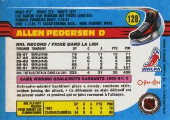 1991-92 O-Pee-Chee NHL # 128 Allen Pedersen 1