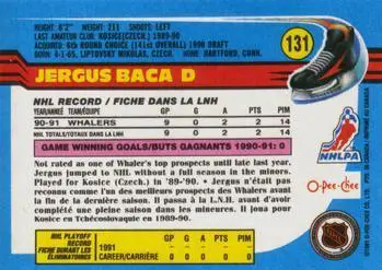 1991-92 O-Pee-Chee NHL # 131 Jergus Baca 1