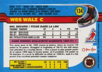 1991-92 O-Pee-Chee NHL # 134 Wes Walz 1
