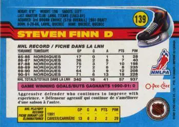 1991-92 O-Pee-Chee NHL # 139 Steven Finn 1