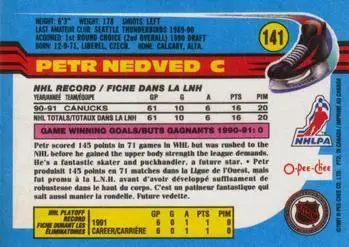 1991-92 O-Pee-Chee NHL # 141 Petr Nedved 1