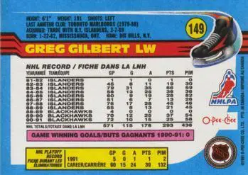 1991-92 O-Pee-Chee NHL # 149 Greg Gilbert 1
