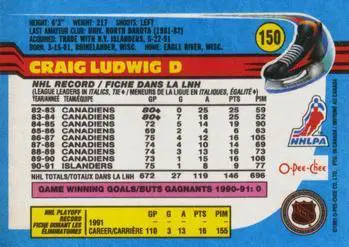 1991-92 O-Pee-Chee NHL # 150 Craig Ludwig 1