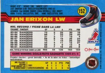 1991-92 O-Pee-Chee NHL # 152 Jan Erixon 1