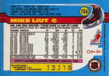 1991-92 O-Pee-Chee NHL # 154 Mike Liut 1