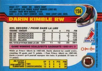 1991-92 O-Pee-Chee NHL # 156 Darin Kimble 1