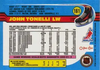 1991-92 O-Pee-Chee NHL # 161 John Tonelli 1