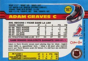 1991-92 O-Pee-Chee NHL # 167 Adam Graves 1