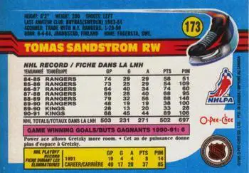 1991-92 O-Pee-Chee NHL # 173 Tomas Sandstrom 1