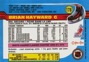 1991-92 O-Pee-Chee NHL # 178 Brian Hayward 1