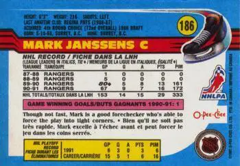 1991-92 O-Pee-Chee NHL # 186 Mark Janssens 1