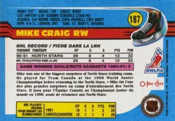 1991-92 O-Pee-Chee NHL # 187 Mike Craig 1