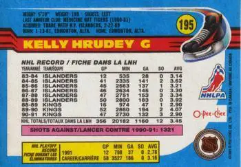 1991-92 O-Pee-Chee NHL # 195 Kelly Hrudey 1