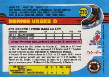 1991-92 O-Pee-Chee NHL # 230 Dennis Vaske 1