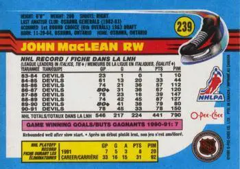 1991-92 O-Pee-Chee NHL # 239 John MacLean 1