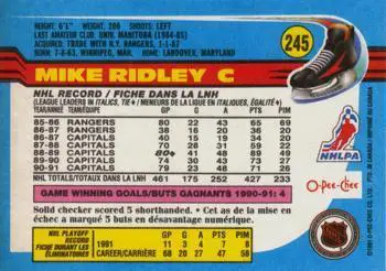 1991-92 O-Pee-Chee NHL # 245 Mike Ridley 1