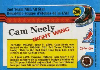 1991-92 O-Pee-Chee NHL # 266 Cam Neely (All Star) 1