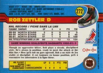 1991-92 O-Pee-Chee NHL # 272 Rob Zettler 1