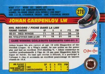 1991-92 O-Pee-Chee NHL # 278 Johan Garpenlov 1