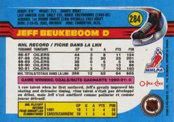 1991-92 O-Pee-Chee NHL # 284 Jeff Beukeboom 1