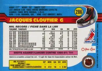 1991-92 O-Pee-Chee NHL # 286 Jacques Cloutier 1
