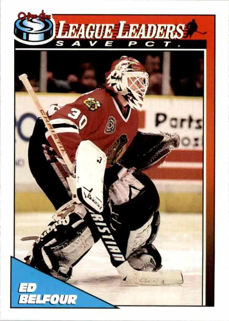 1991-92 O-Pee-Chee NHL # 288 Ed Belfour (Leaders League- Savepot)