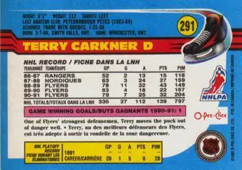 1991-92 O-Pee-Chee NHL # 291 Terry Carkner 1
