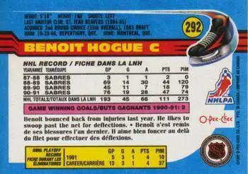 1991-92 O-Pee-Chee NHL # 292 Benoit Hogue 1