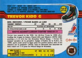 1991-92 O-Pee-Chee NHL # 312 Trevor Kidd 1