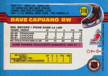 1991-92 O-Pee-Chee NHL # 318 Dave Capuano 1