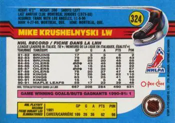 1991-92 O-Pee-Chee NHL # 324 Mike Krushelnyski 1
