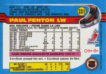 1991-92 O-Pee-Chee NHL # 331 Paul Fenton 1