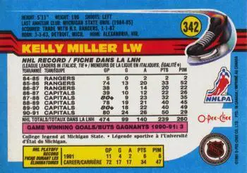 1991-92 O-Pee-Chee NHL # 342 Kelly Miller 1