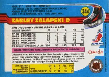 1991-92 O-Pee-Chee NHL # 344 Zarley Zalapski 1