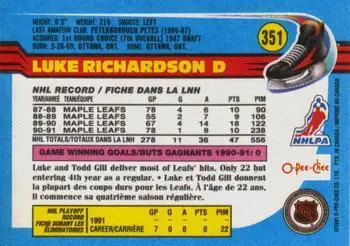 1991-92 O-Pee-Chee NHL # 351 Luke Richardson 1