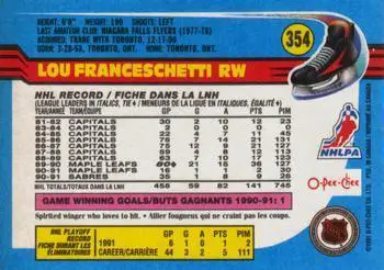 1991-92 O-Pee-Chee NHL # 354 Lou Franceschetti 1