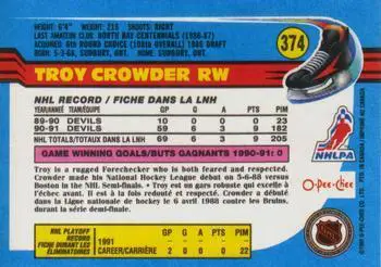 1991-92 O-Pee-Chee NHL # 374 Troy Crowder 1