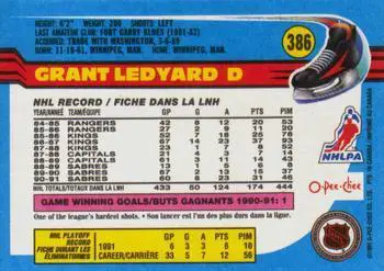 1991-92 O-Pee-Chee NHL # 386 Grant Ladyard 1