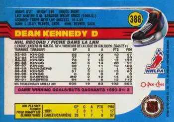 1991-92 O-Pee-Chee NHL # 388 Dean Kennedy 1
