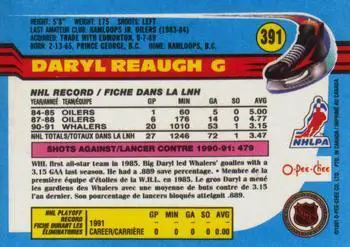 1991-92 O-Pee-Chee NHL # 391 Daryl Reaugh 1